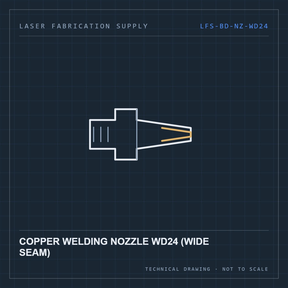 Bodor Copper welding nozzle WD24 (wide seam) — technical drawing
