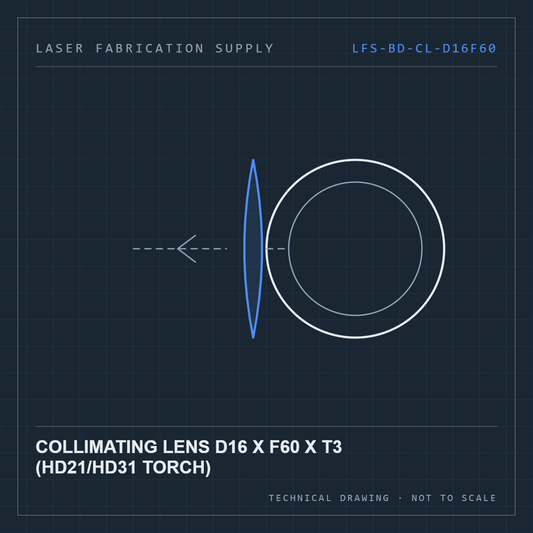 Bodor Collimating lens D16 x F60 x T3 (HD21/HD31 torch) — technical drawing