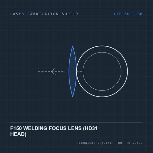 Bodor F150 welding focus lens (HD31 head) — technical drawing