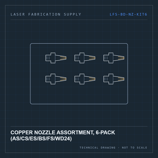 Bodor Copper nozzle assortment, 6-pack (AS/CS/ES/BS/FS/WD24) — technical drawing