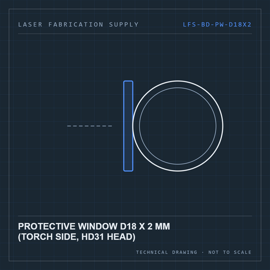 Bodor Protective window D18 x 2 mm (torch side, HD31 head) — technical drawing